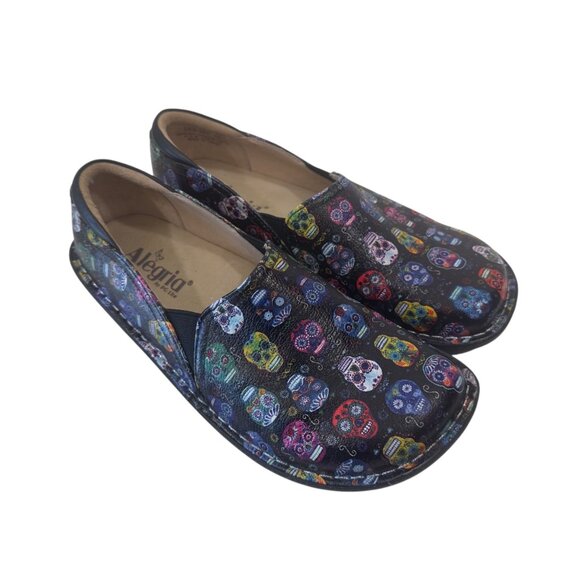 Alegria DEB-484 Womens SZ 38 Slip-On Shoes With Multicolor Sugar Skull Print - Picture 16 of 16